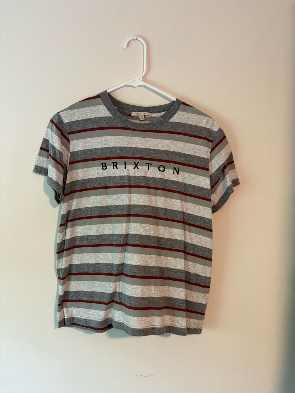 Brixton Gray, Maroon & Dark Gray Striped Crew Tee